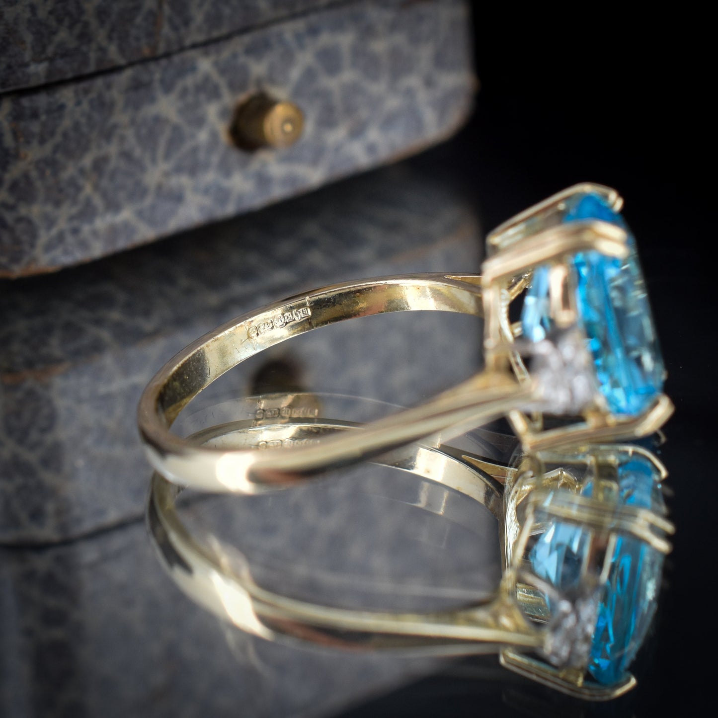 Blue Topaz and Diamond Oval Solitaire 9ct Yellow Gold Ring