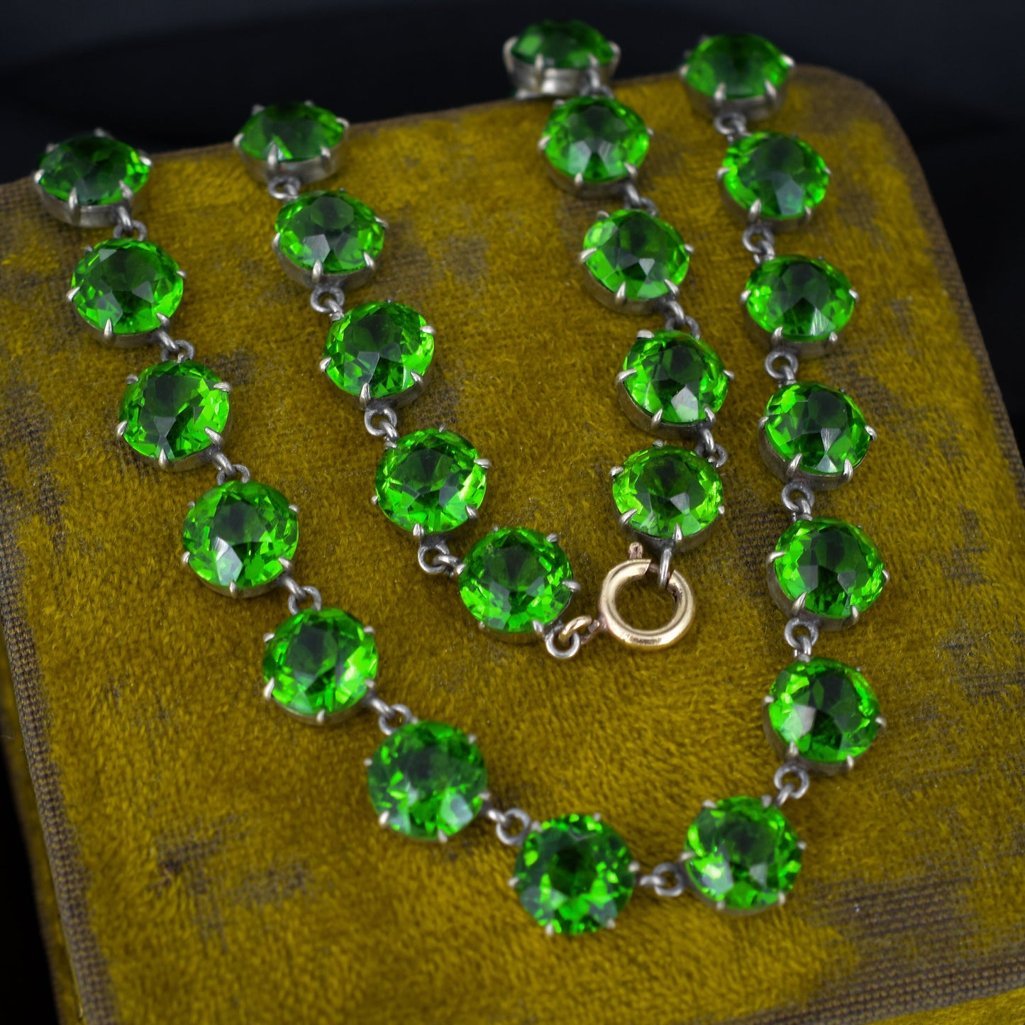 Antique Green Paste Short Riviere Necklace Choker | 15.5"