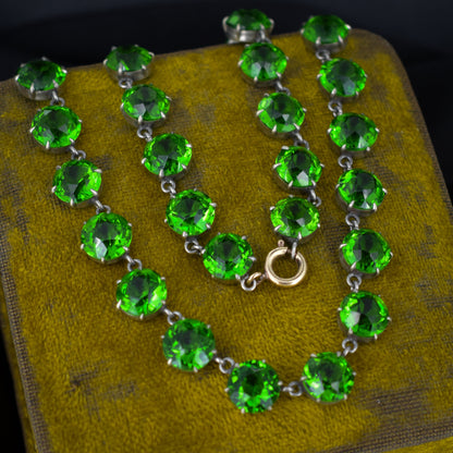 Antique Green Paste Short Riviere Necklace Choker | 15.5"