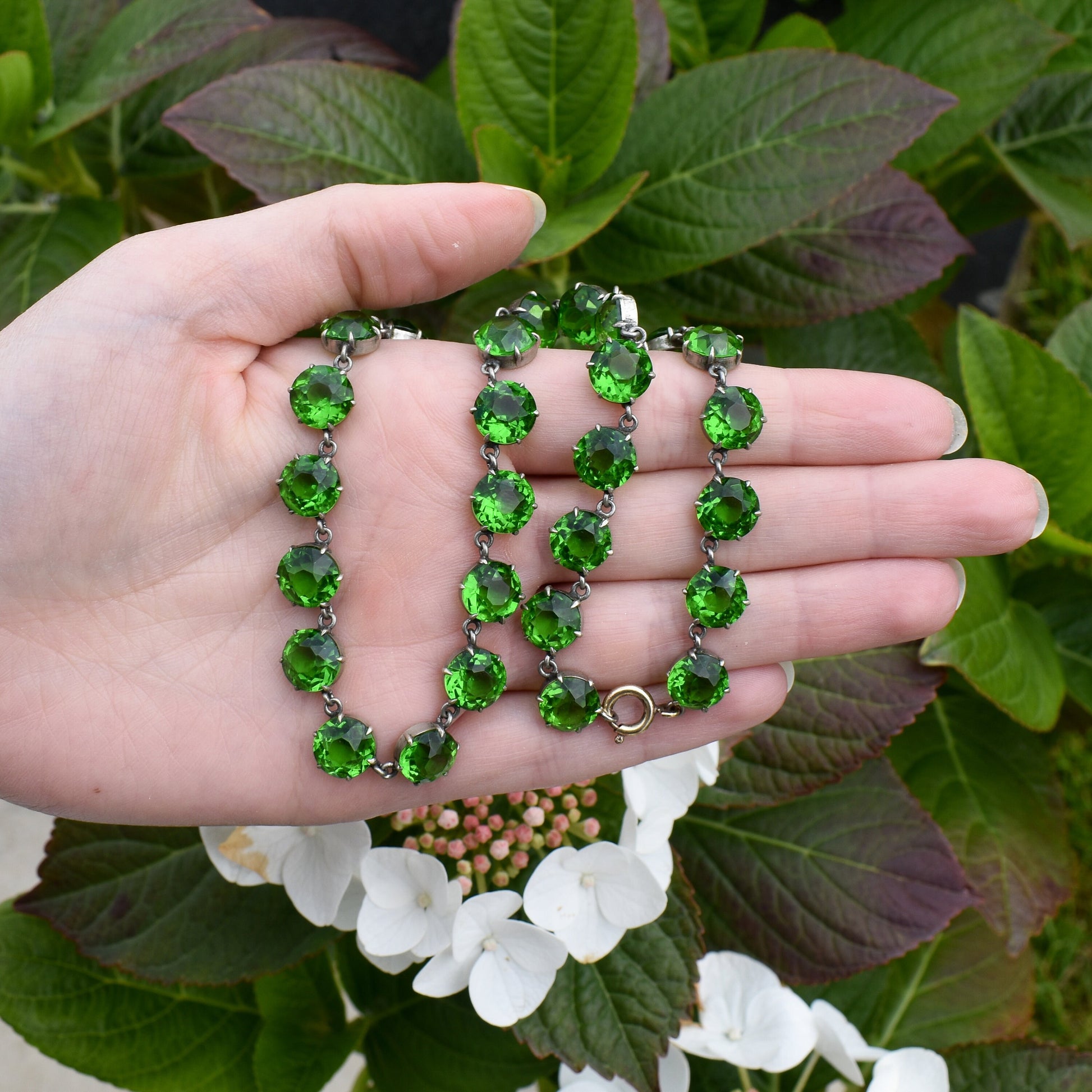 Antique Green Paste Short Riviere Necklace Choker | 15.5"