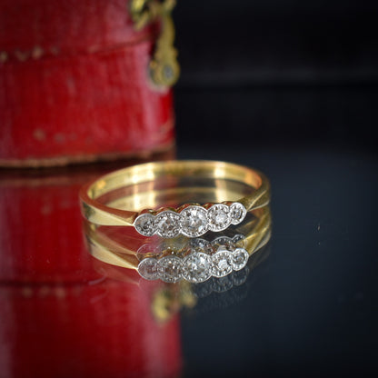 Antique Art Deco Diamond Five Stone Yellow Gold and Platinum Ring