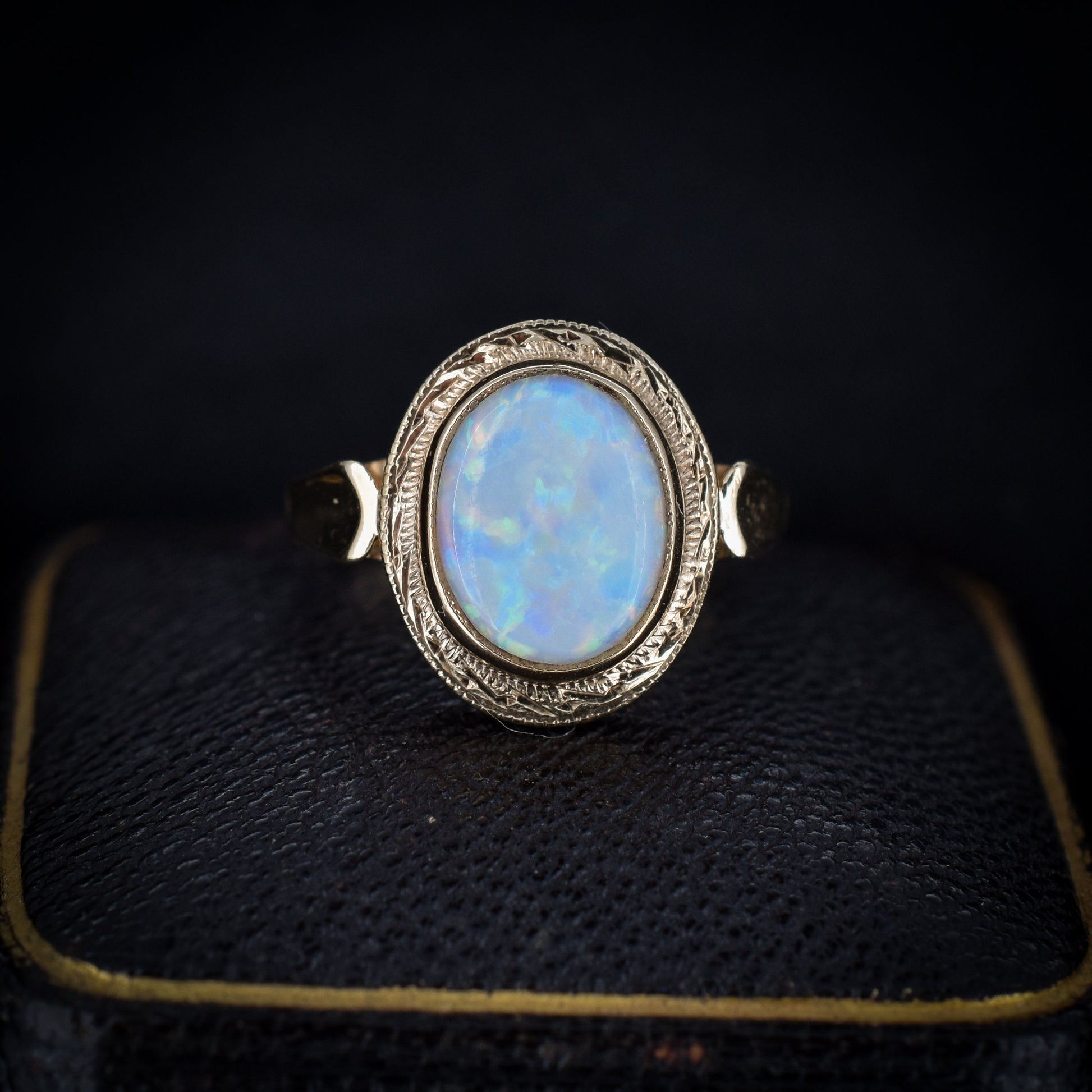 Vintage Natural Opal Oval Bezel Solitaire 9ct Yellow Gold Ring