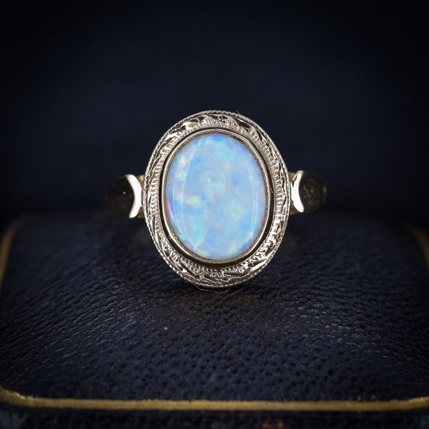 Vintage Natural Opal Oval Bezel Solitaire 9ct Yellow Gold Ring