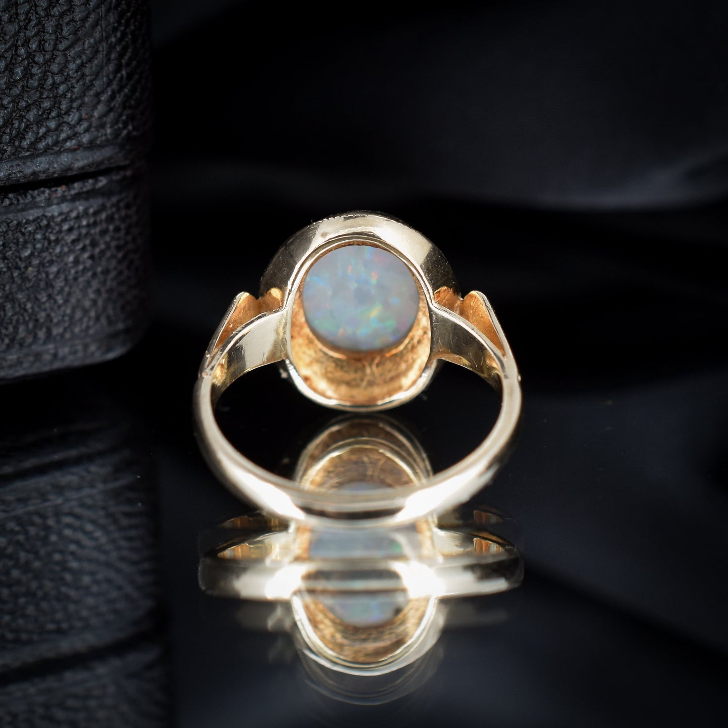 Vintage Natural Opal Oval Bezel Solitaire 9ct Yellow Gold Ring