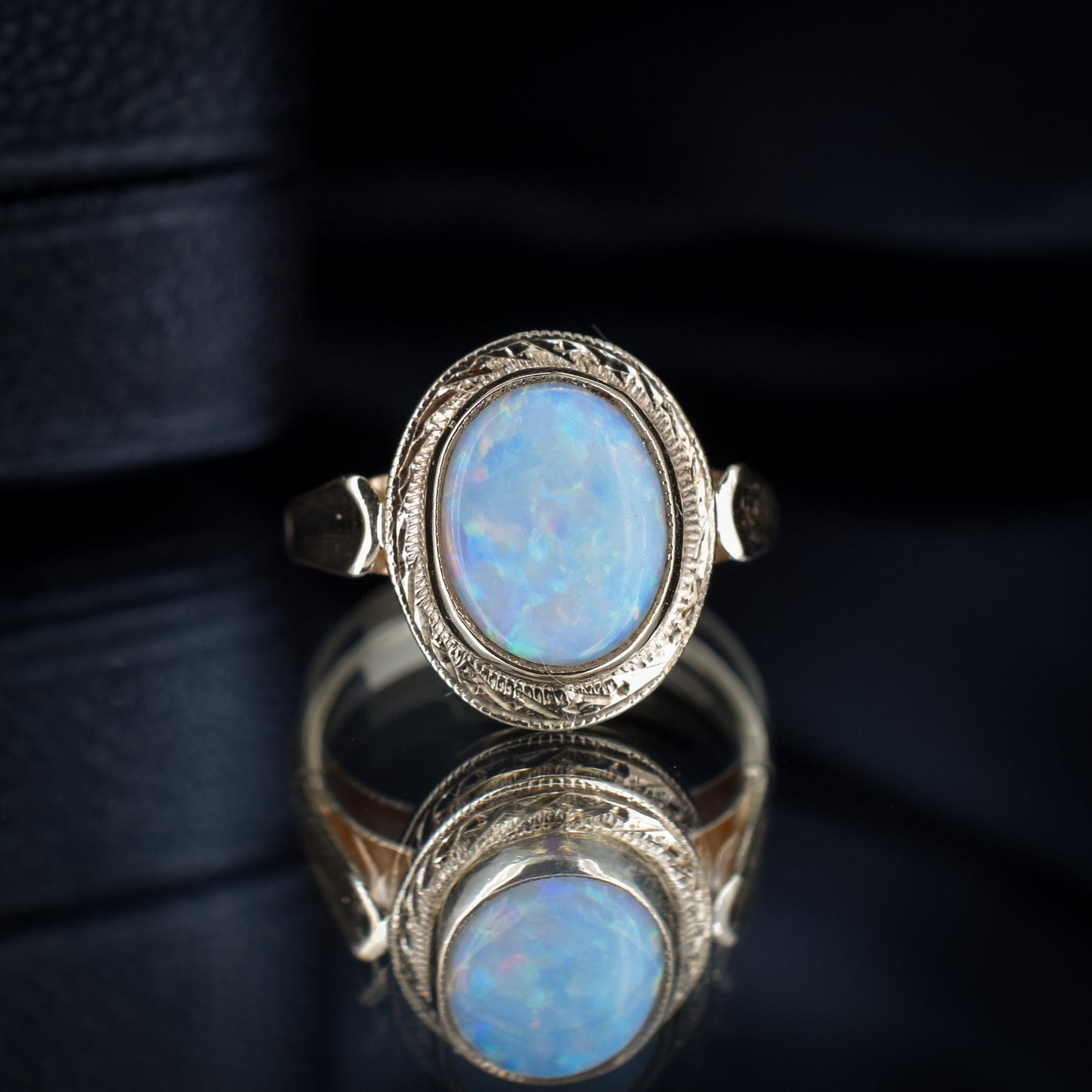 Vintage Natural Opal Oval Bezel Solitaire 9ct Yellow Gold Ring