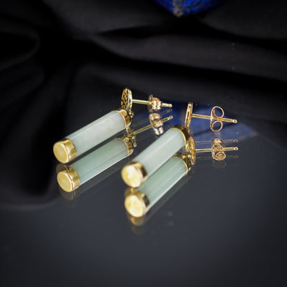 Vintage Green Jade Chinese 14ct Yellow Gold Drop Earrings