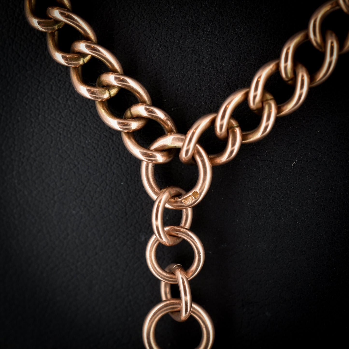 Vintage 9ct Rose Gold Double Albert Fancy Link Chain Necklace with T Bar | 18"