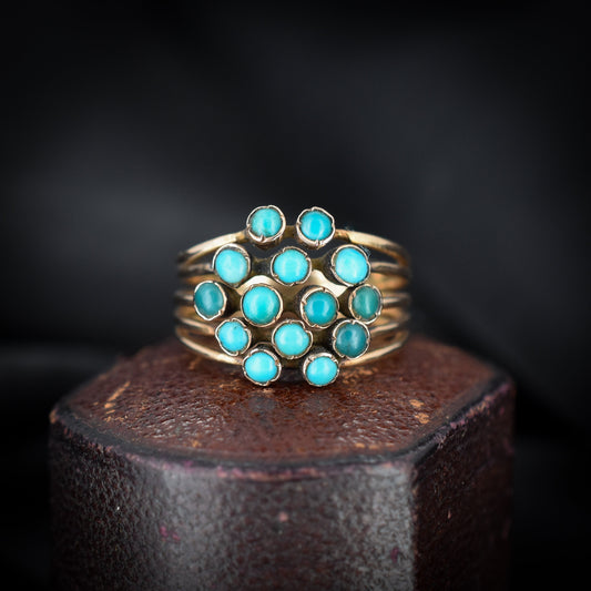 Vintage Turquoise Five Tier Harem 14ct Gold Stacking Ring