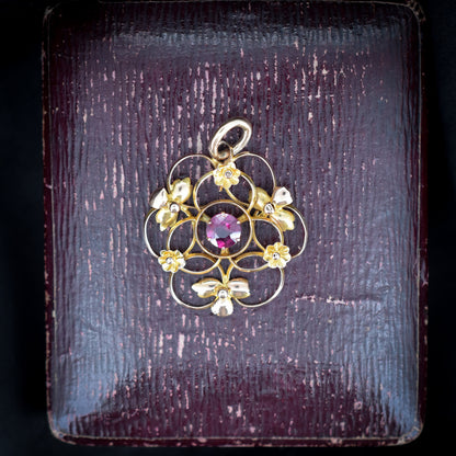 Antique Edwardian Garnet Lavalier 9ct Yellow Gold Pendant