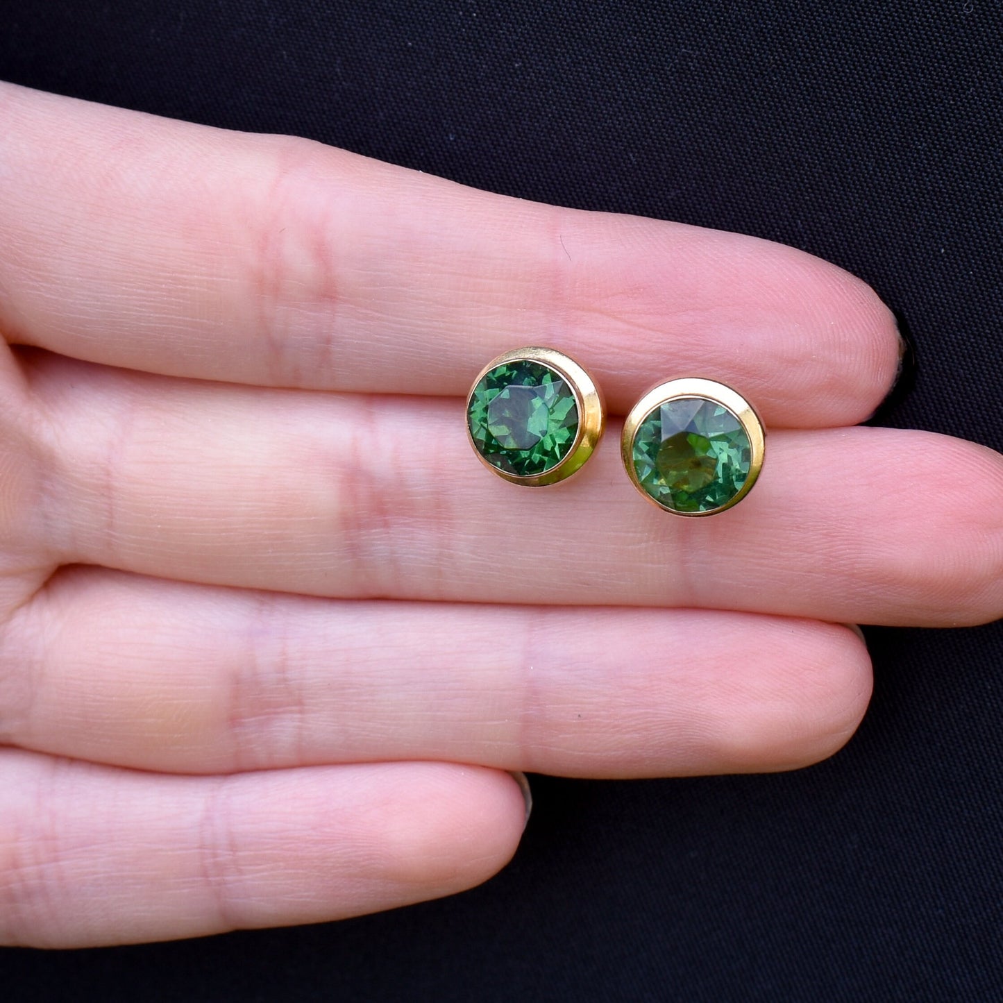 Vintage Round Green Paste 9ct Gold Stud Earrings