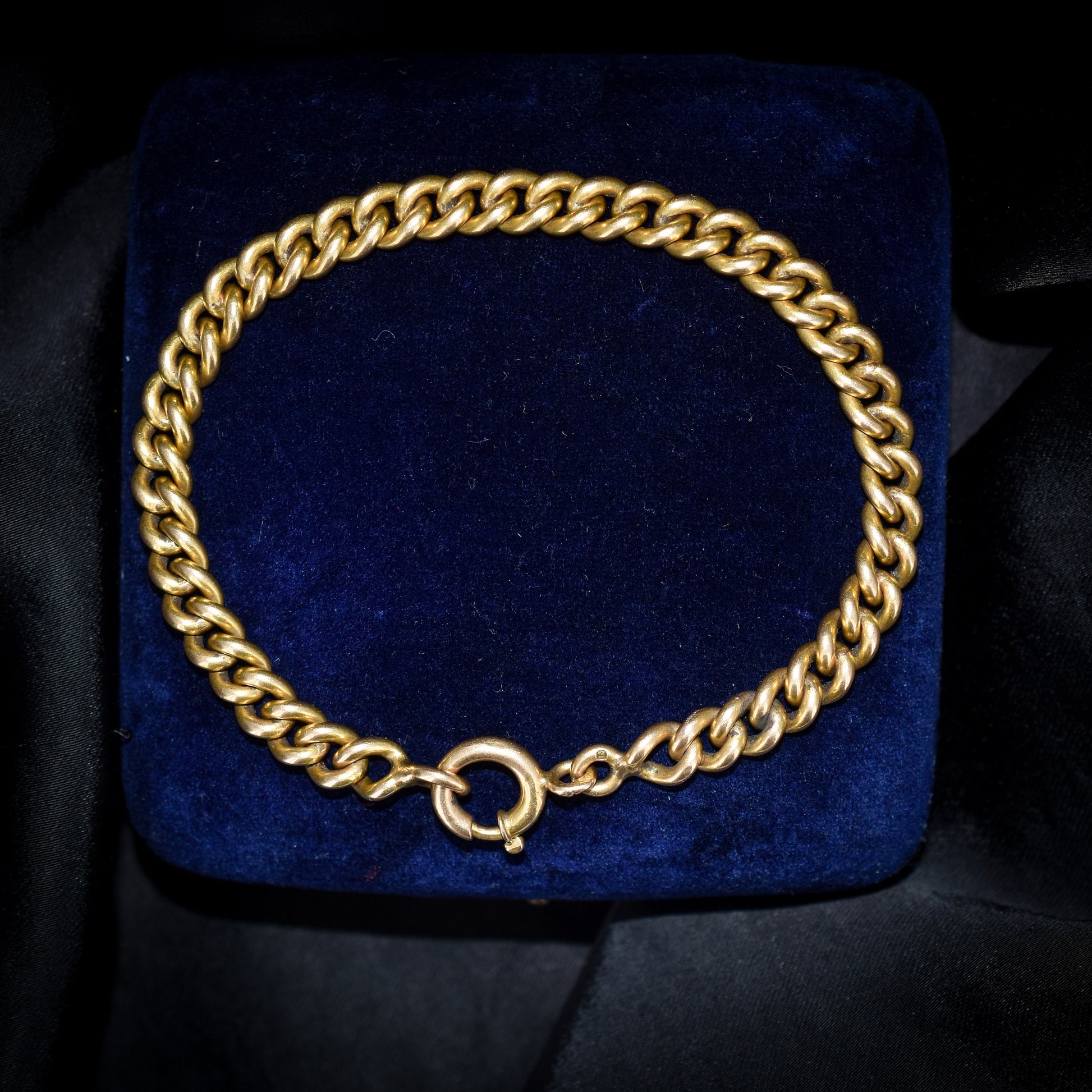 Vintage Portuguese Curb 19.2ct Yellow Gold Bracelet with Bolt Ring Fastener | 7.5"