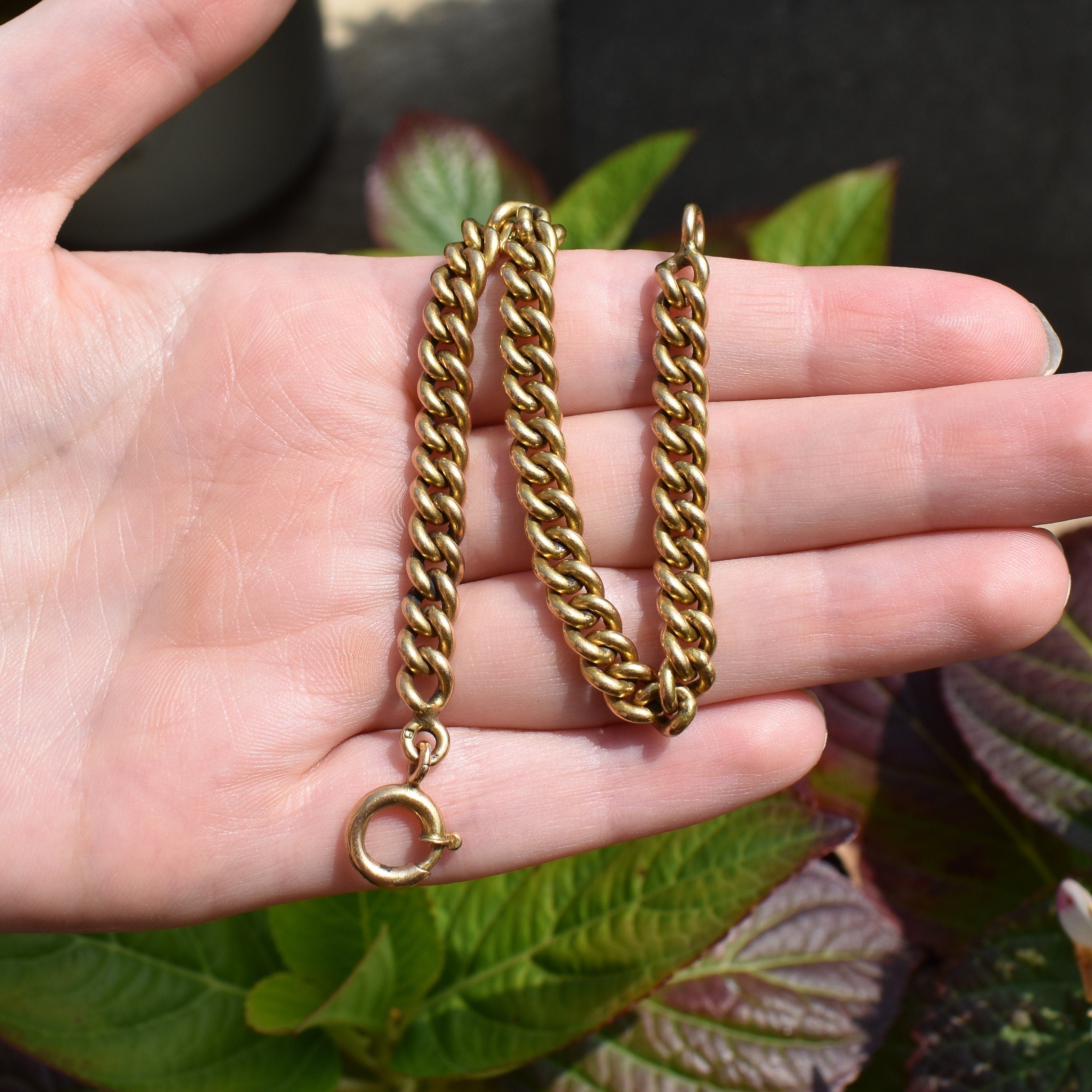 Vintage Portuguese Curb 19.2ct Yellow Gold Bracelet with Bolt Ring Fastener 7.5