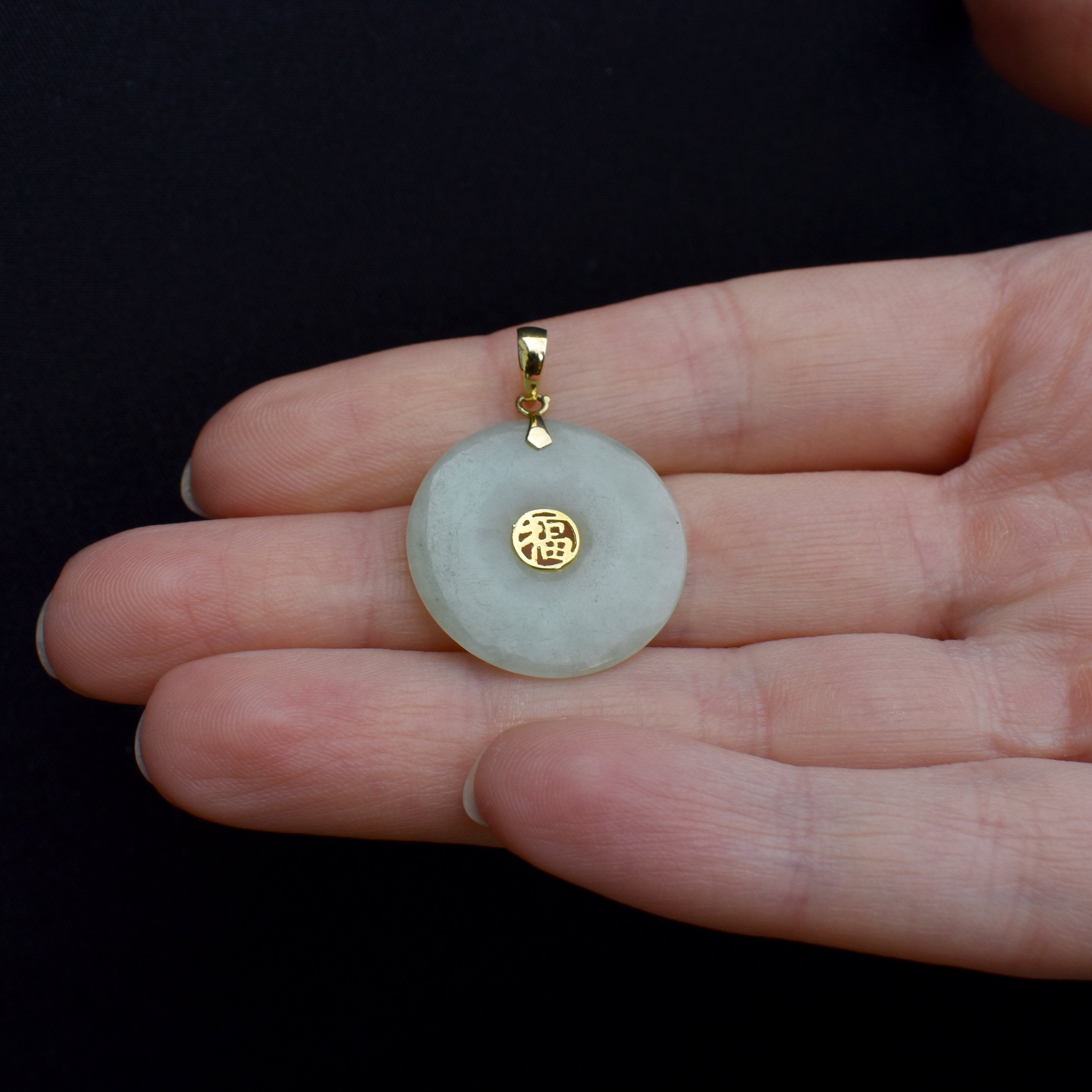 Jade & 14K gold round online circle disc Pendant