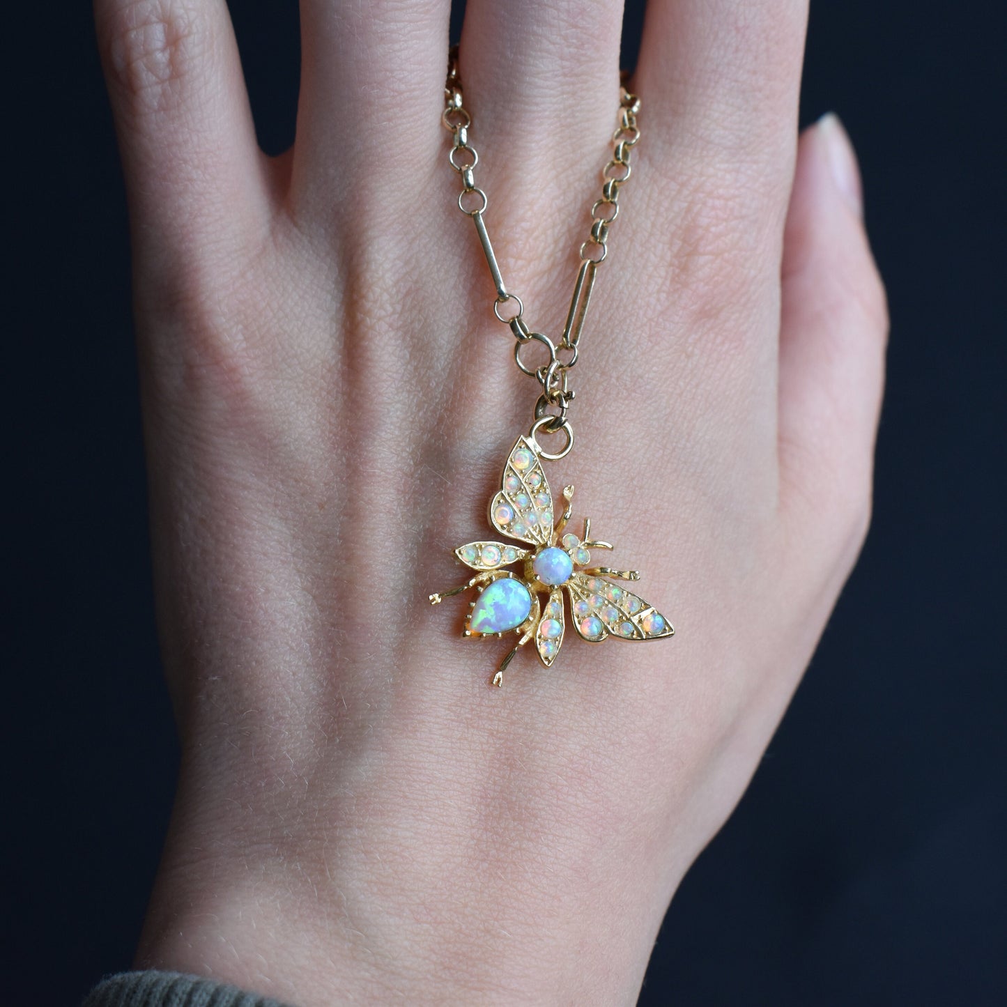 Opal Butterfly Insect 18ct Yellow Gold Pendant Charm