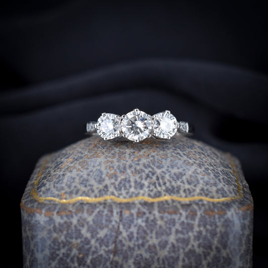 Edwardian Style Diamond Three Stone Trilogy Platinum Ring | 1.10ct Total