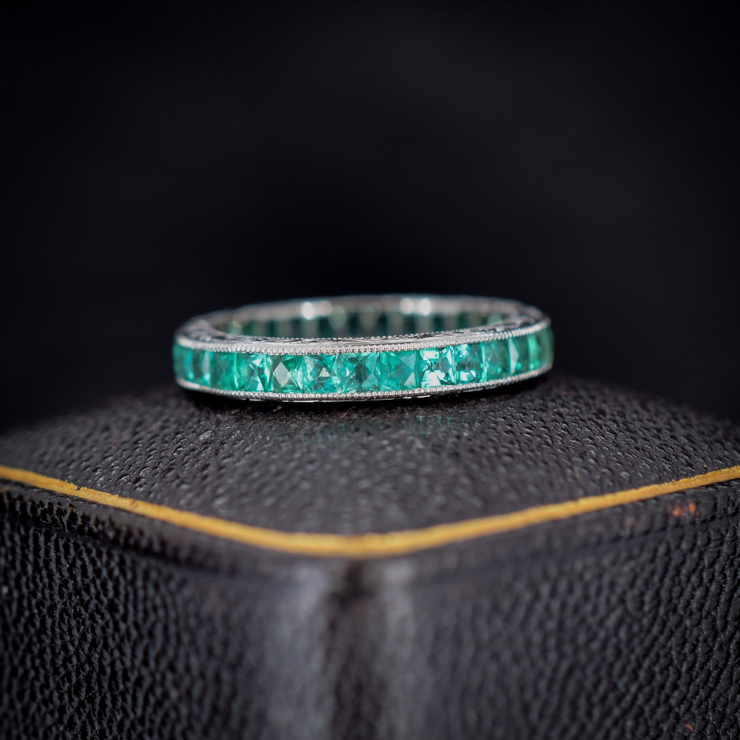 Art Deco Style 1.1ct Emerald Platinum Full Eternity Wedding Band Ring