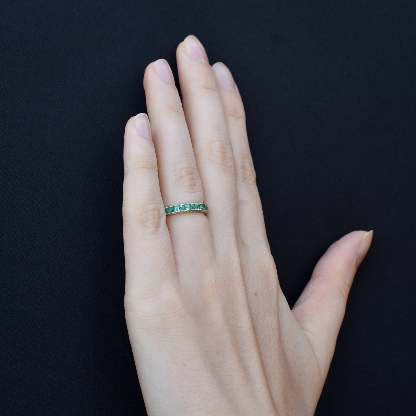 Art Deco Style 1.1ct Emerald Platinum Full Eternity Wedding Band Ring