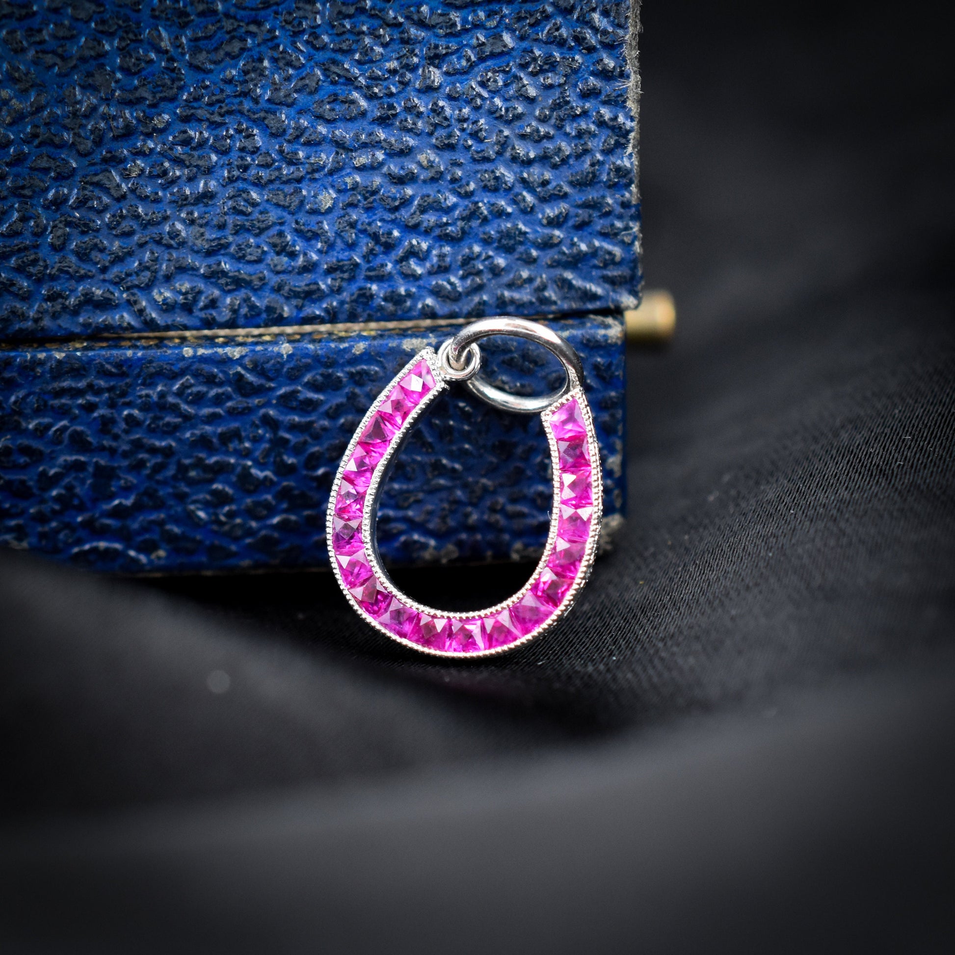 French Cut Ruby Horseshoe Platinum Charm Pendant - 0.55ct