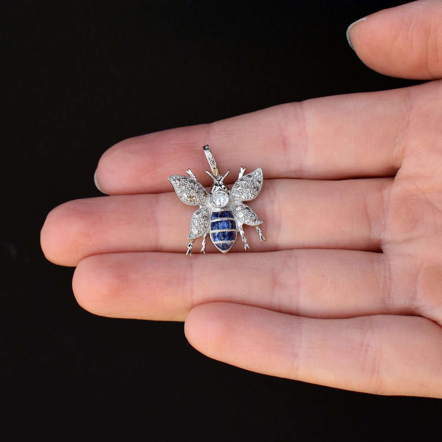 Sapphire and Diamond Platinum Insect Bee Pendant | 0.50ct Diamond