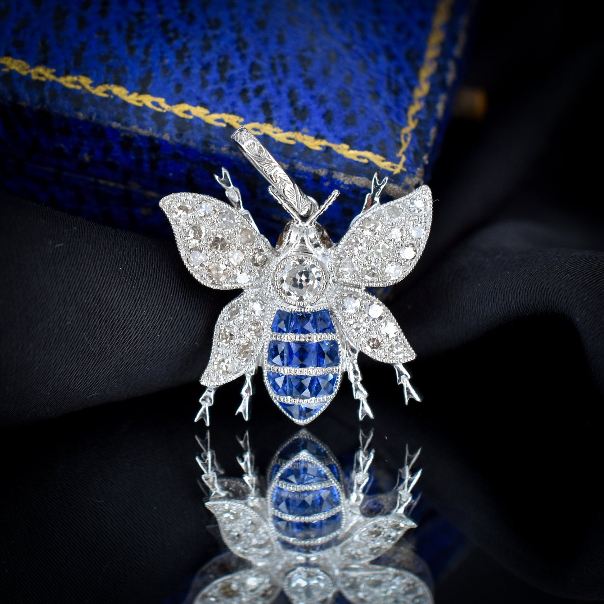 Sapphire and Diamond Platinum Insect Bee Pendant | 0.50ct Diamond