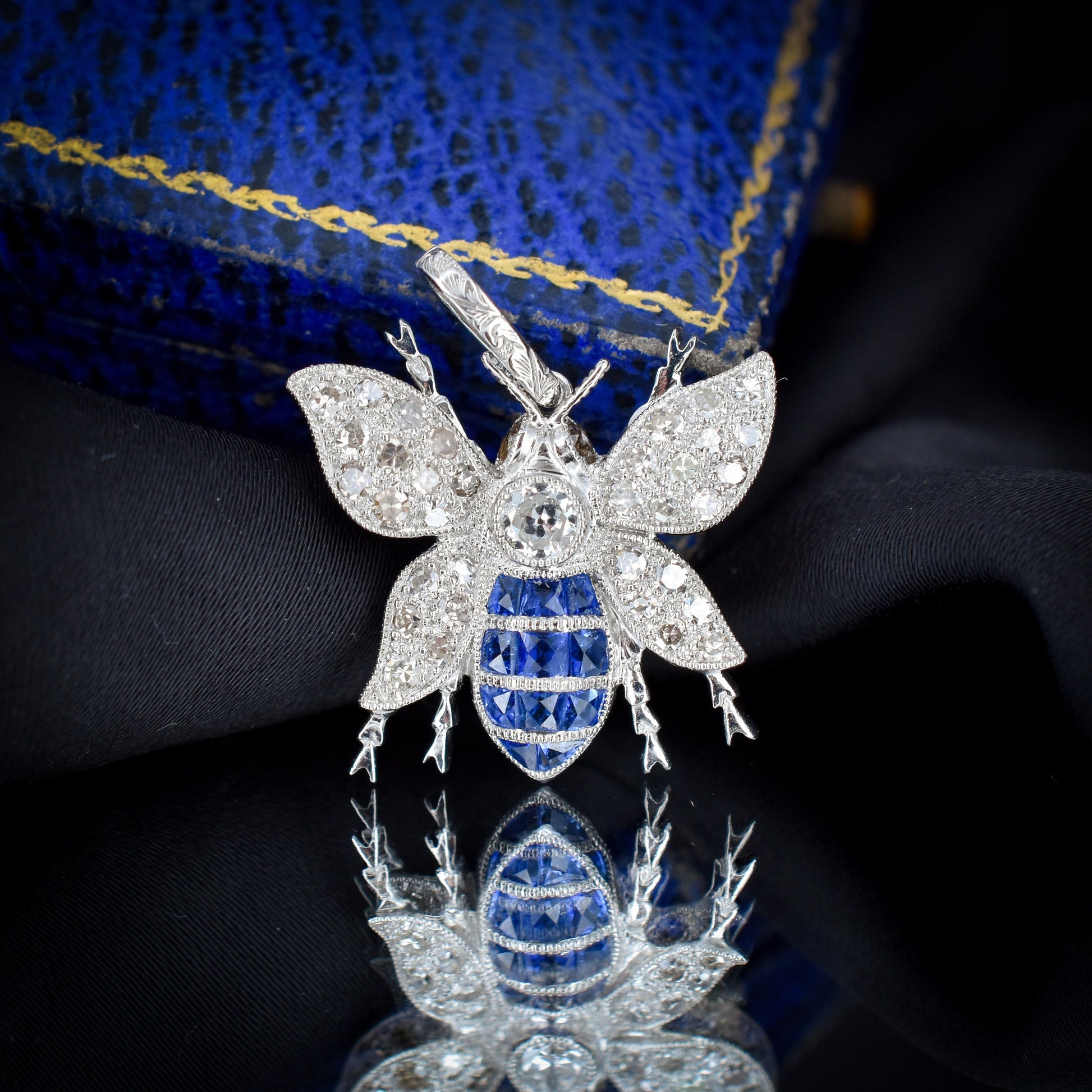 Sapphire and Diamond Platinum Insect Bee Pendant | 0.50ct Diamond