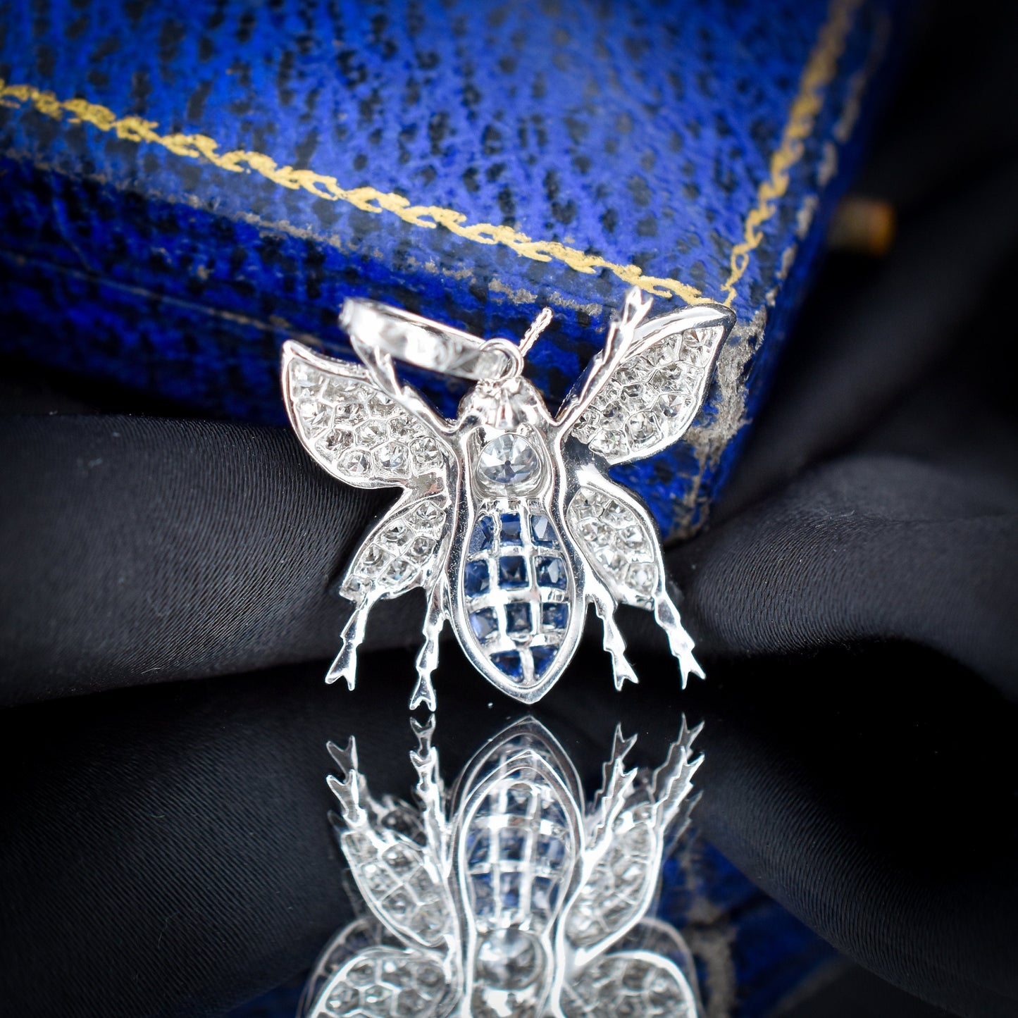 Sapphire and Diamond Platinum Insect Bee Pendant | 0.50ct Diamond