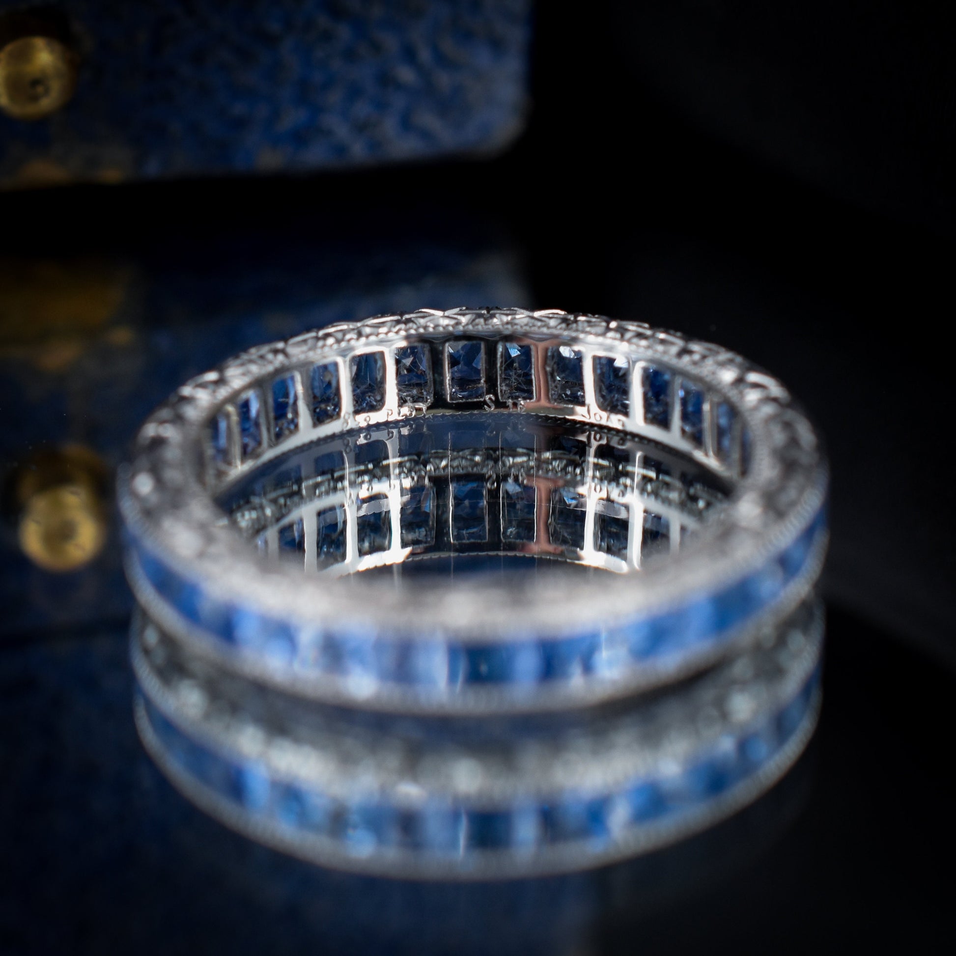 Art Deco Style 1.8ct Ceylon Sapphire Platinum Full Eternity Wedding Band Ring