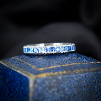 Art Deco Style 1.8ct Ceylon Sapphire Platinum Full Eternity Wedding Band Ring