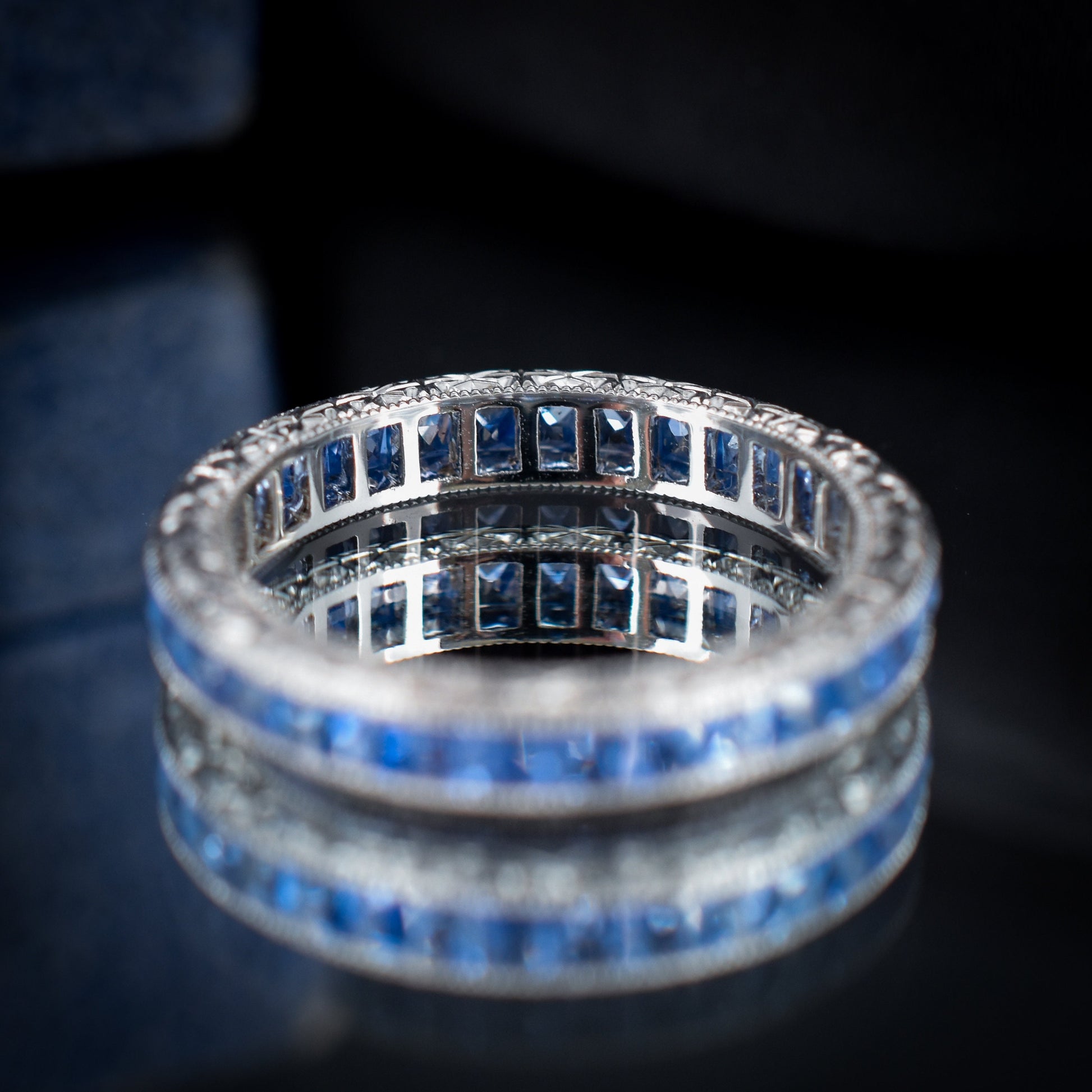 Art Deco Style 1.8ct Ceylon Sapphire Platinum Full Eternity Wedding Band Ring