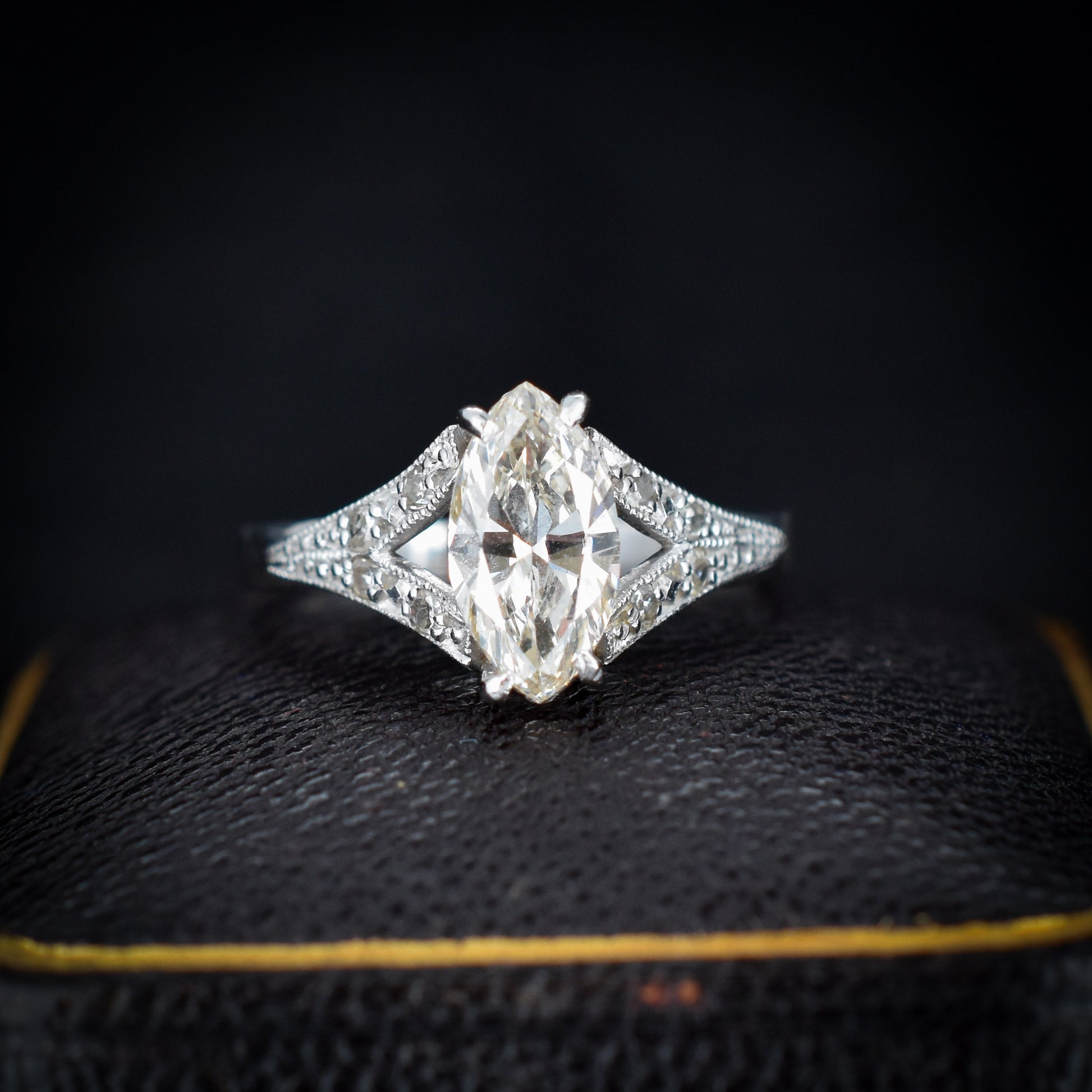 Vintage 0.80ct Marquise Diamond Solitaire Platinum Engagement Ring | Certified