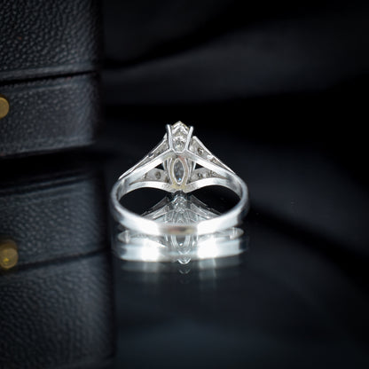 Vintage 0.80ct Marquise Diamond Solitaire Platinum Engagement Ring | Certified