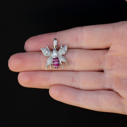 Ruby and Diamond Platinum Insect Bee Pendant | 0.50ct Diamond