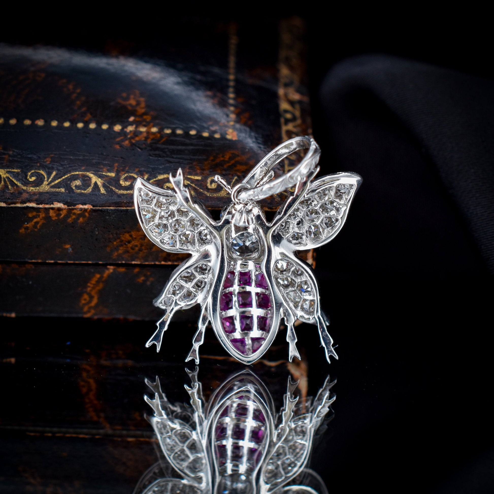 Ruby and Diamond Platinum Insect Bee Pendant | 0.50ct Diamond