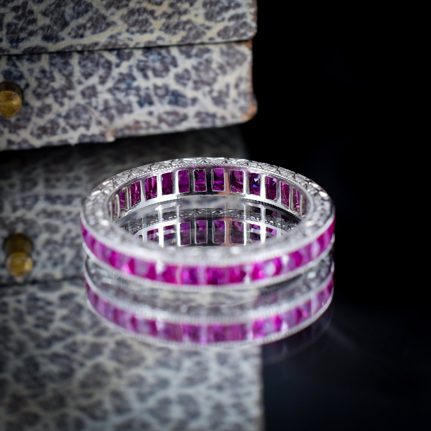 Art Deco Style 1.6ct Hot Pink Ruby Platinum Full Eternity Wedding Band Ring