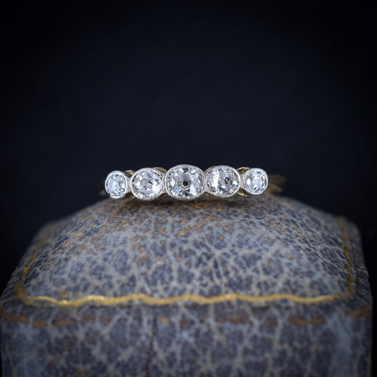 Antique Edwardian Diamond Five Stone Bezel 18ct Gold and Platinum Ring