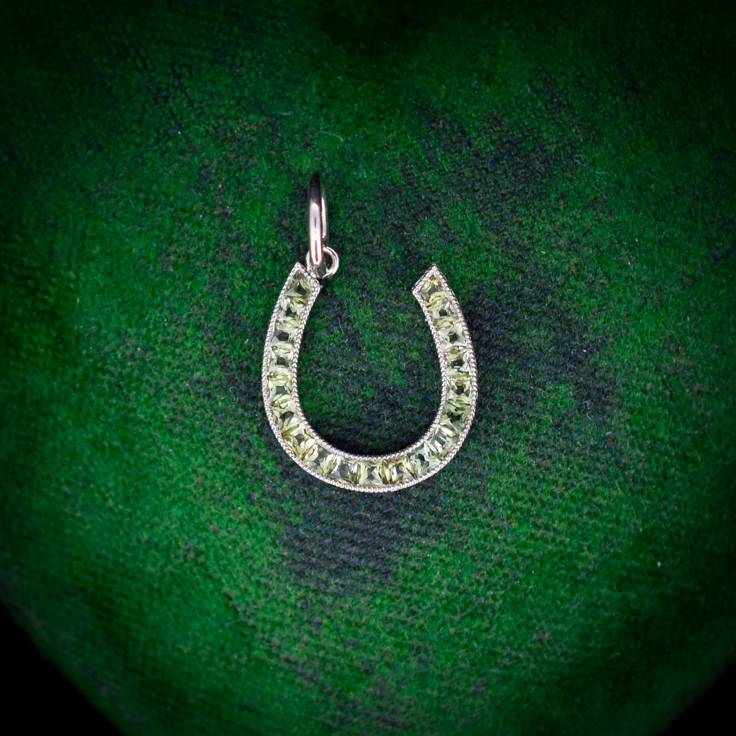 French Cut Green Sapphire Horseshoe Platinum Charm Pendant - 0.55ct