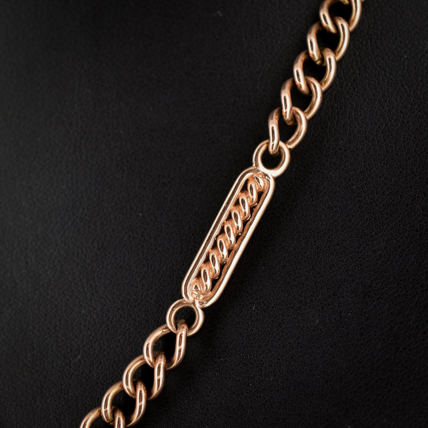 Vintage 9ct Rose Gold Double Albert Fancy Link Chain Necklace with T Bar | 18"