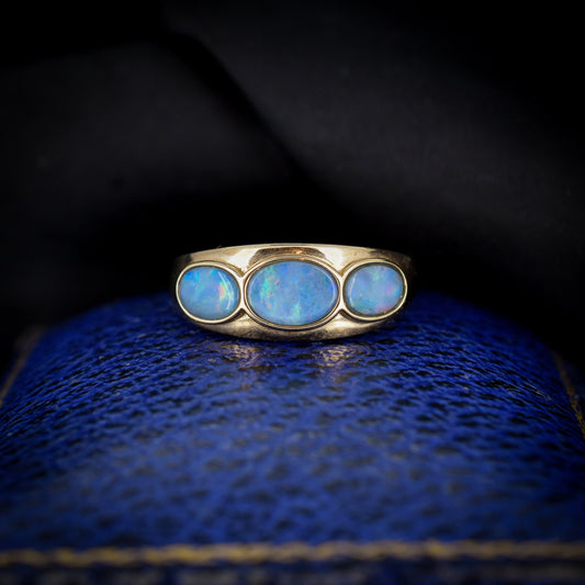 Pre-Loved Opal Triplet Oval Three Stone 9ct Gold Band Ring