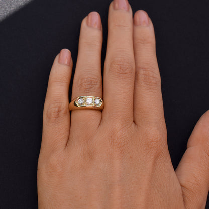 Vintage Diamond Three Stone 18ct Yellow Gold Chunky Band Ring | Dated 1977