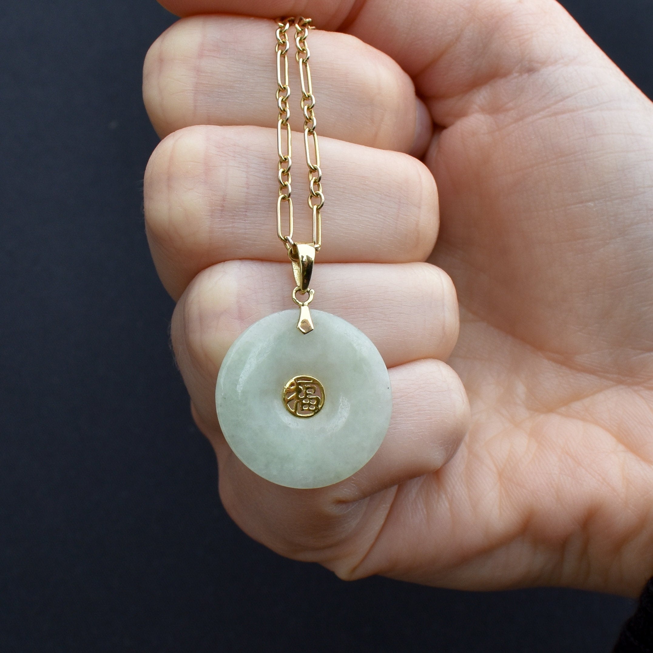 Hot Jade & 14K gold round circle disc Pendant