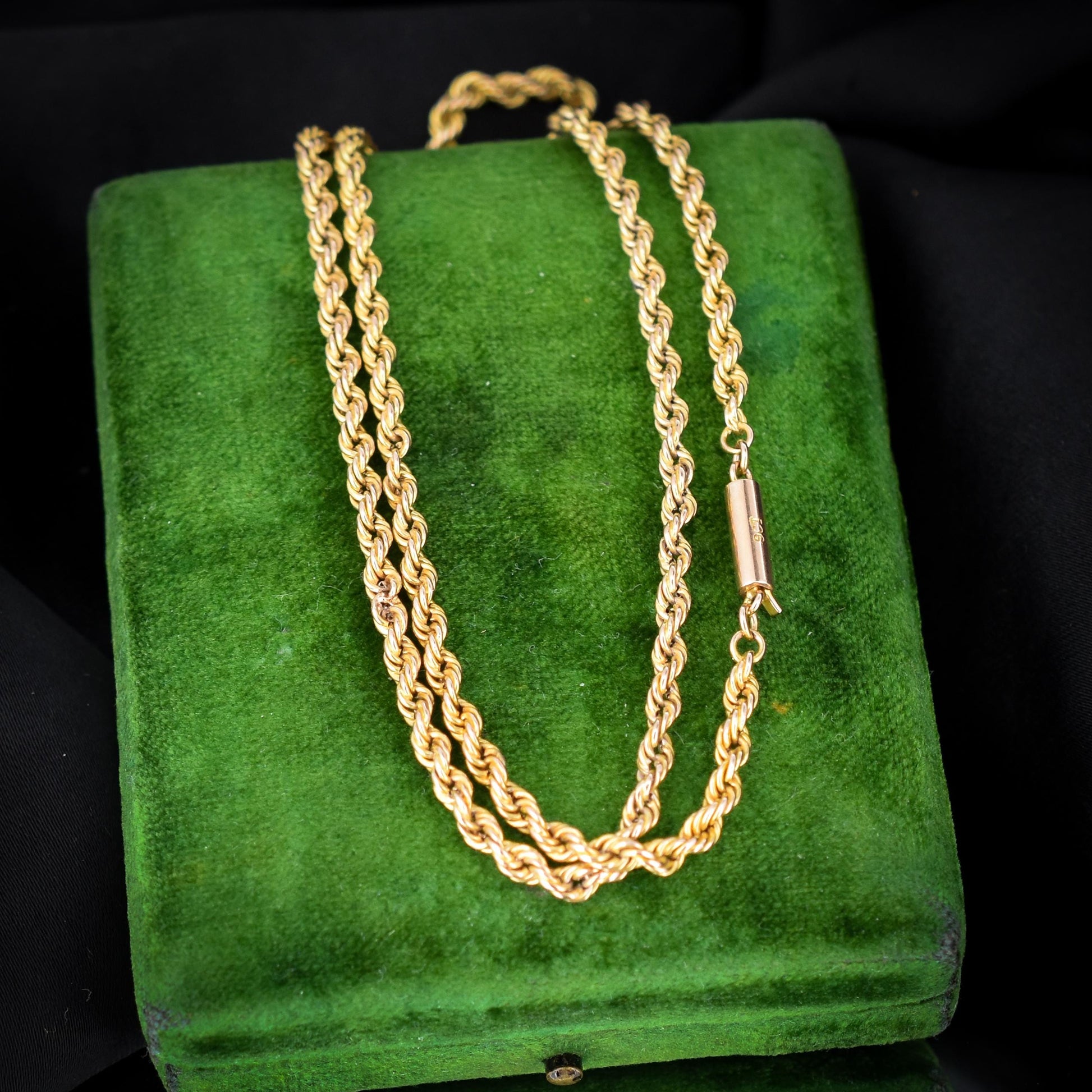 Antique 9ct Gold Rope Twist Link Chain Necklace with Barrel Clasp | 17.5"