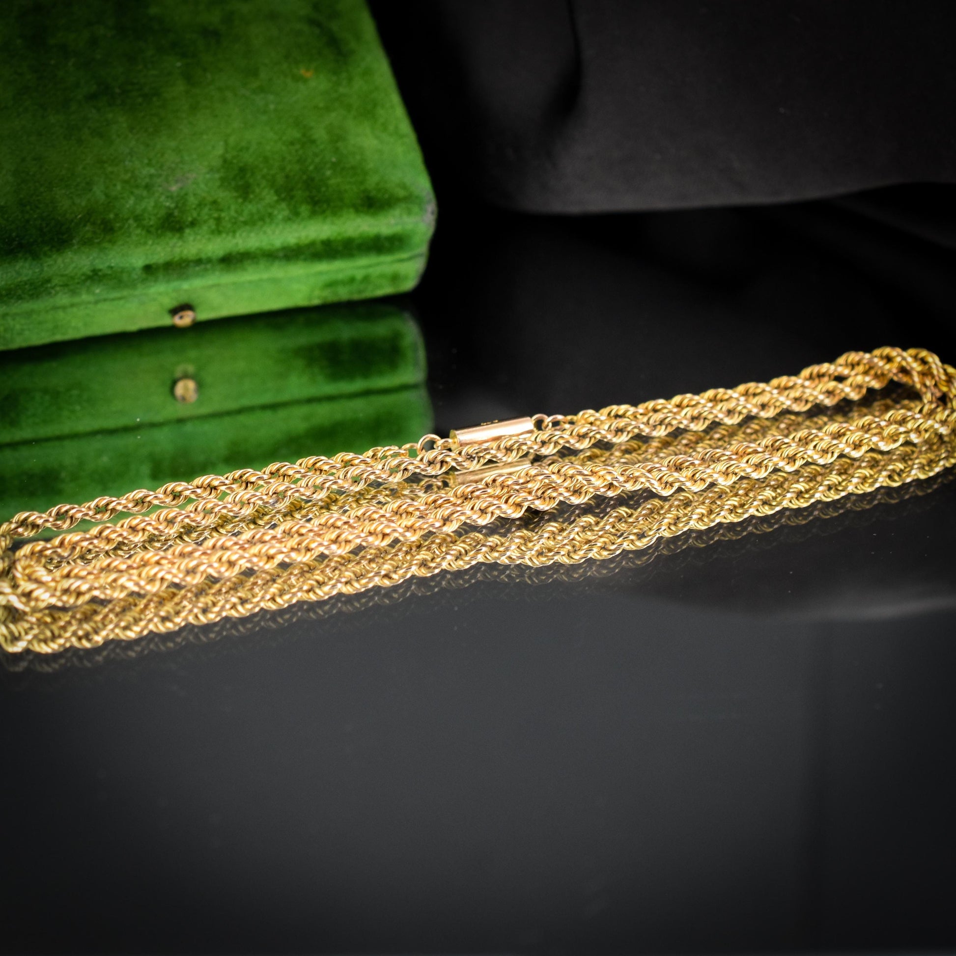 Antique 9ct Gold Rope Twist Link Chain Necklace with Barrel Clasp | 17.5"