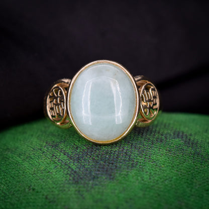 Vintage Oval Jade 14ct Yellow Gold Statement Ring