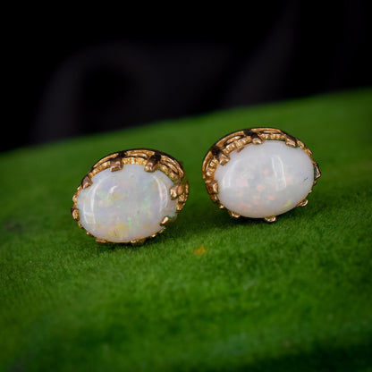 Vintage Natural Opal Oval 9ct 9K Yellow Gold Stud Earrings