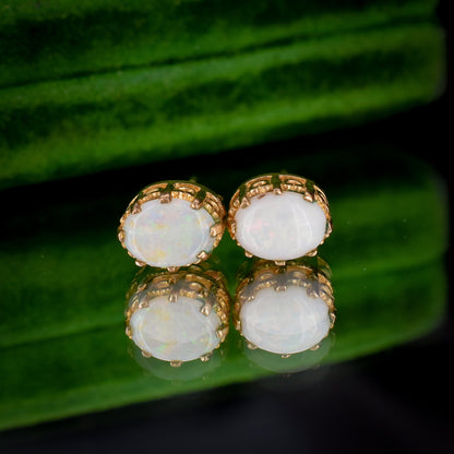 Vintage Natural Opal Oval 9ct 9K Yellow Gold Stud Earrings