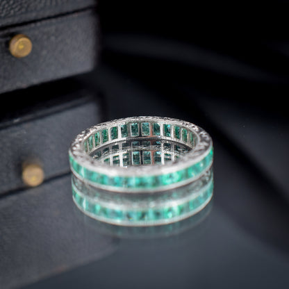 Art Deco Style 1.1ct Emerald Platinum Full Eternity Wedding Band Ring