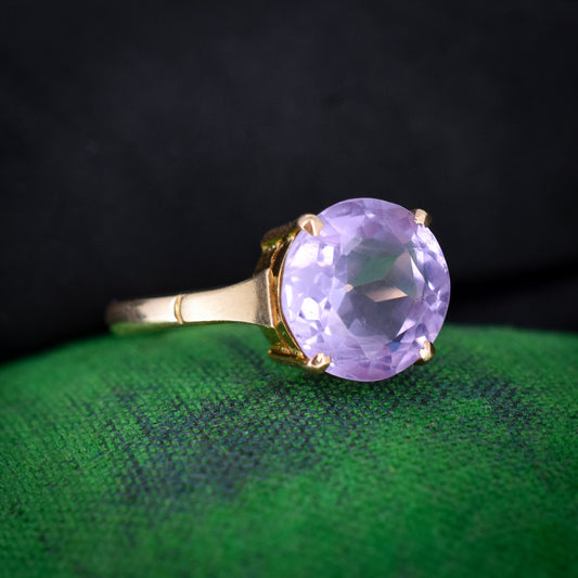 Vintage Round Cut Large Amethyst Solitaire Gold Cocktail Ring
