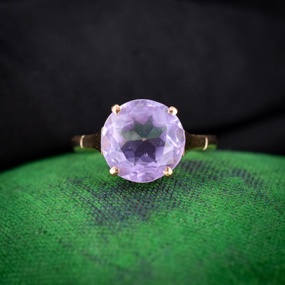 Vintage Round Cut Large Amethyst Solitaire Gold Cocktail Ring