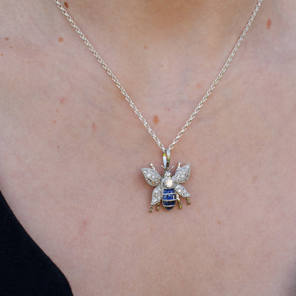 Sapphire and Diamond Platinum Insect Bee Pendant | 0.50ct Diamond