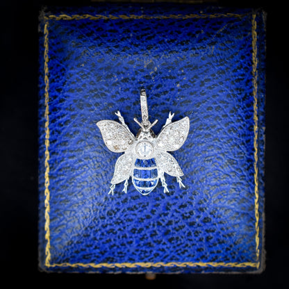 Sapphire and Diamond Platinum Insect Bee Pendant | 0.50ct Diamond